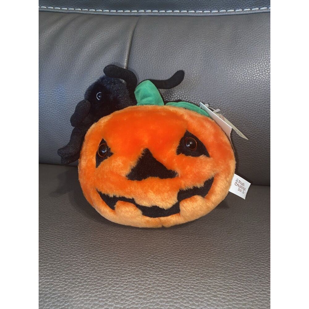 Vintage Plush Creations Inc 1995 Pumpkin Plush & Spider Jack o Lantern Halloween
